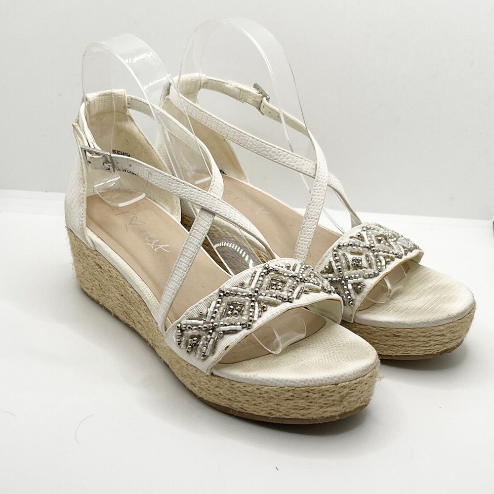 Next Cream Beaded Espadrille Wedge Strappy Sandals UK Size 4 - Picture 5 of 8